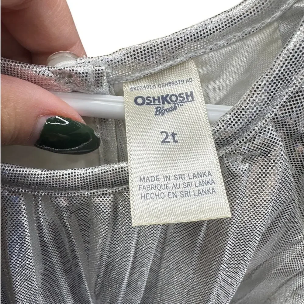 OshKosh B'gosh Silver Metallic Foil Pleated Dress 2T NWT Holiday
